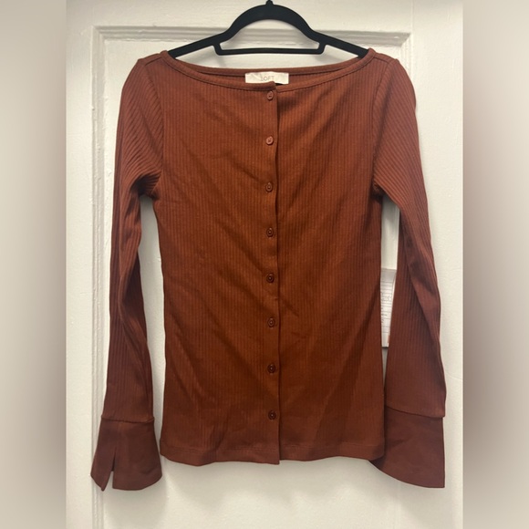 LOFT Ribbed Boatneck Button Top - Picture 3 of 7